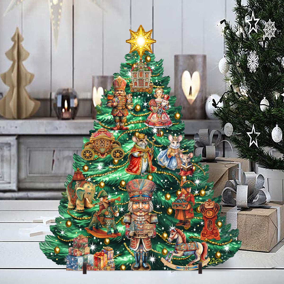 Nutcracker-Themed Christmas Tree Outdoor Indoor Decor Wooden Christmas Decoration by G. Debrekht Christmas Decor - 8191501F G.DeBrekht