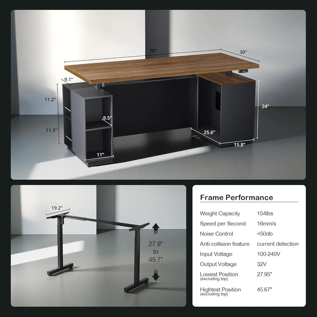 Walnut Seventy OneInch Height Adjustable Standing Desk Cabinets ShipItFurniture