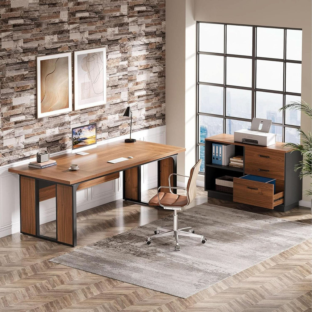 63 Inch L Shaped Executive Desk With Storage Shelves ShipItFurniture