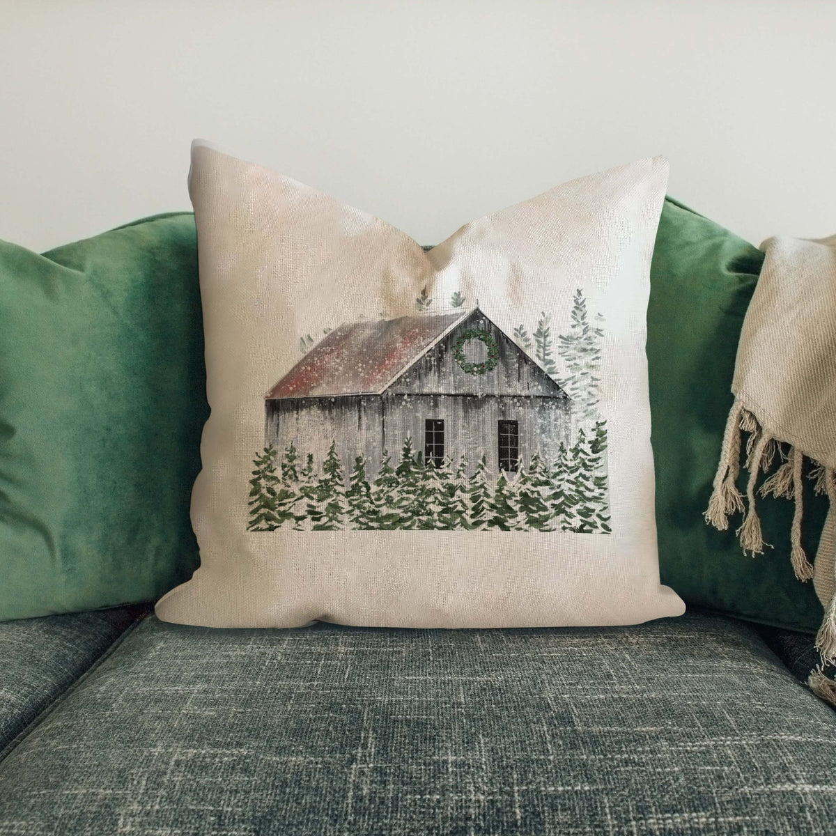 Gray Barn with Trees #13 Pillow Cover — Fits 18x18 Insert Cotton and Crate