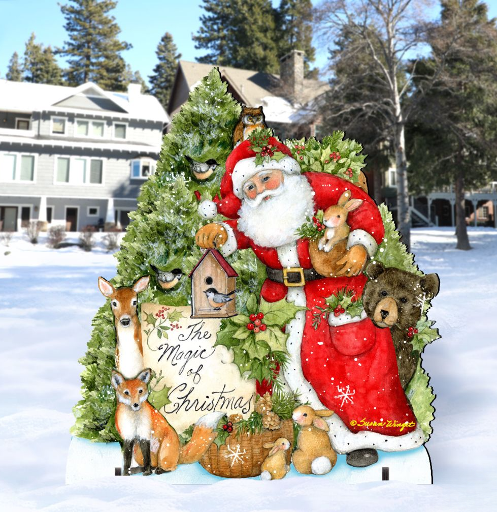 Woodland Santa Playing Christmas Outdoor Dcor by Susan Winget - Christmas Santa Snowman Dcor - 8471103F-SW G.DeBrekht