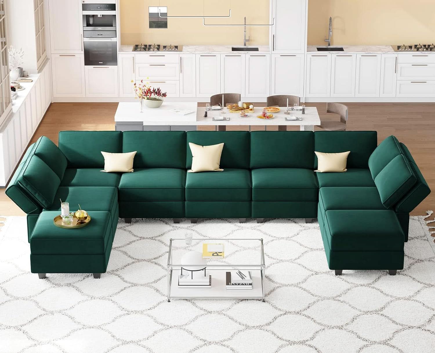 Luxurious Emerald Green Velvet Modular Sleeper Sofa ShipItFurniture