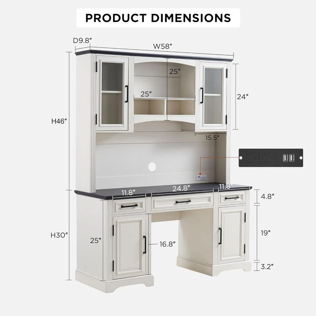 Farmhouse 76 Inch White Industrial Grade Desk Hutch ShipItFurniture