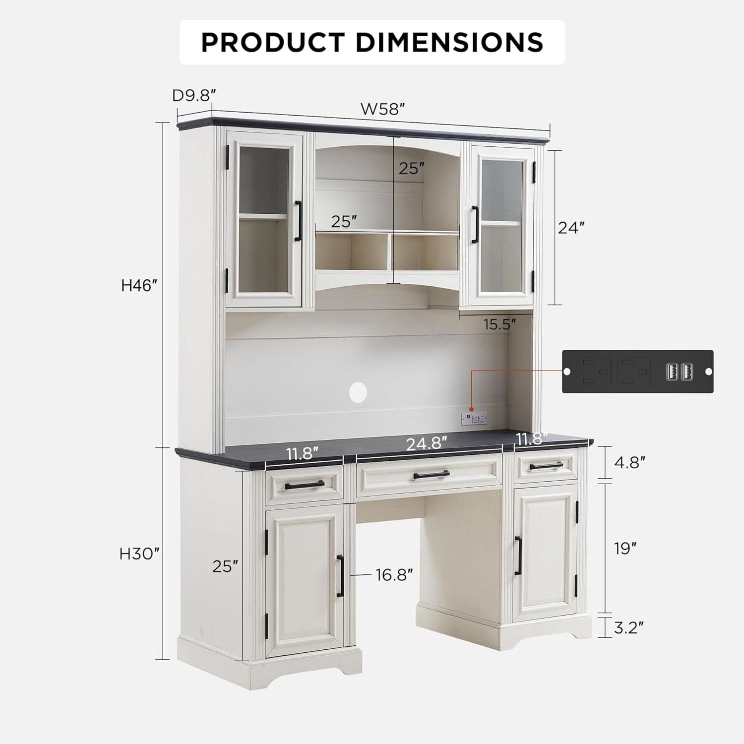 Farmhouse 76 Inch White Industrial Grade Desk Hutch ShipItFurniture