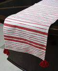 Woven Cotton Table Runner Off White and Red 16"x90" Vibhsa