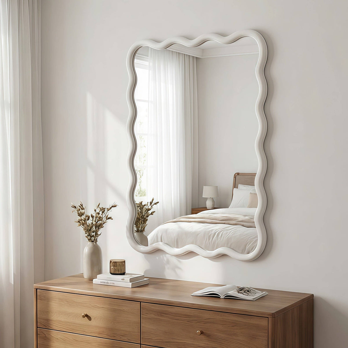 Wavy Solid Wood Wall Mirror – 20" x 30" Shop Fête