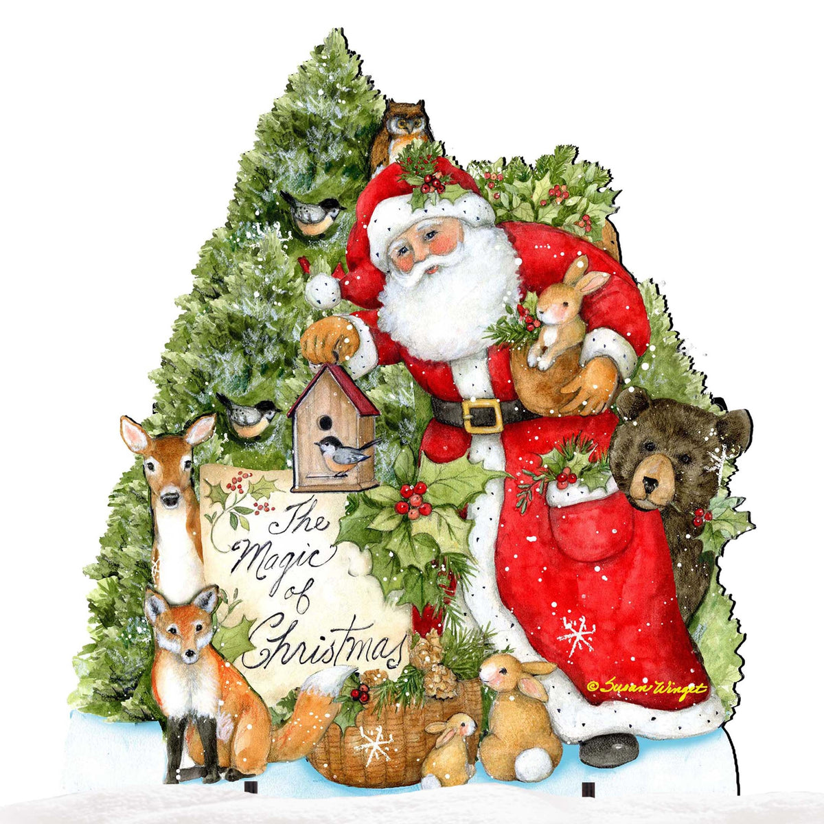 Woodland Santa Playing Christmas Outdoor Dcor by Susan Winget - Christmas Santa Snowman Dcor - 8471103F-SW G.DeBrekht