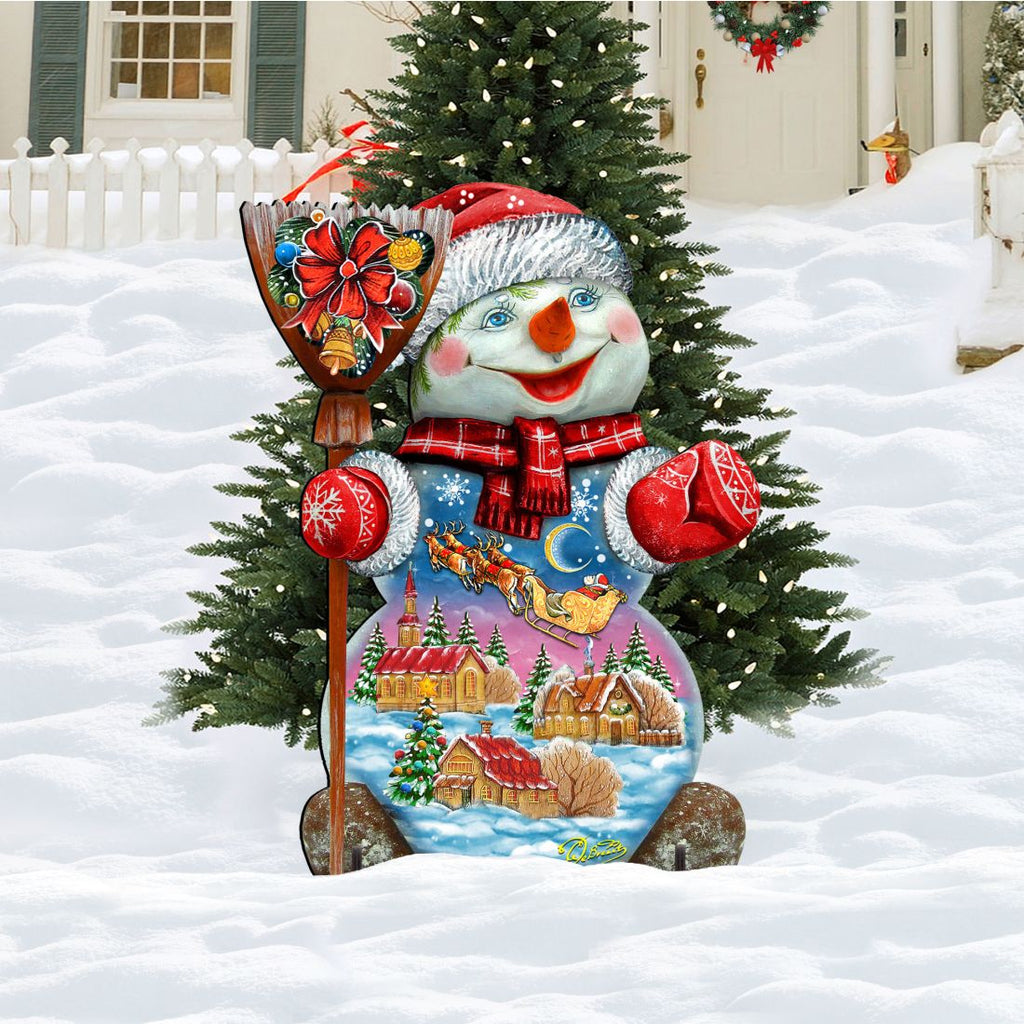 Santa In the Night Sky Snowman Christmas Outdoor Decor by G. DeBrekht - Christmas Santa Snowman Decor - 818158F G.DeBrekht