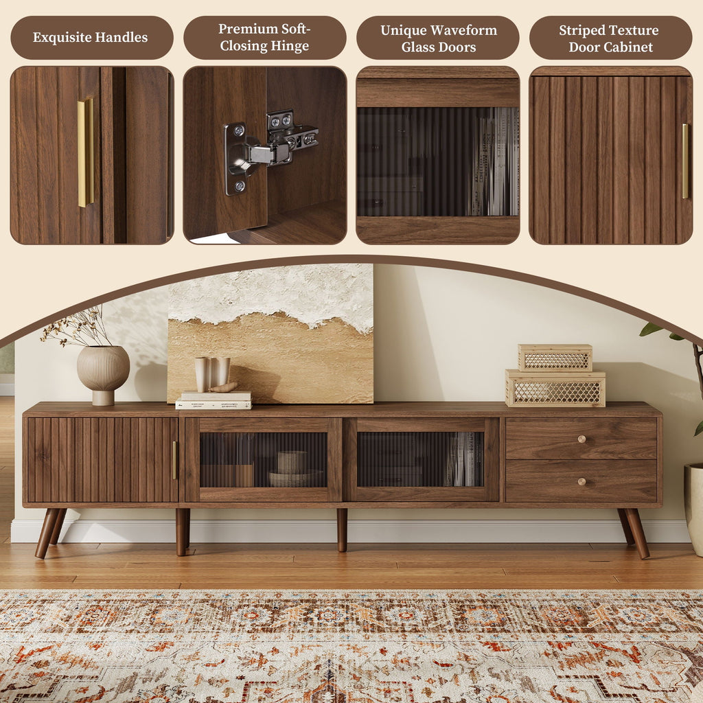 Doors TV Stand For TVs Up To 85", Entertainment Center With Storage Cabinets, TV Media Console Table For Living Room - Natural Unique Piece Furniture