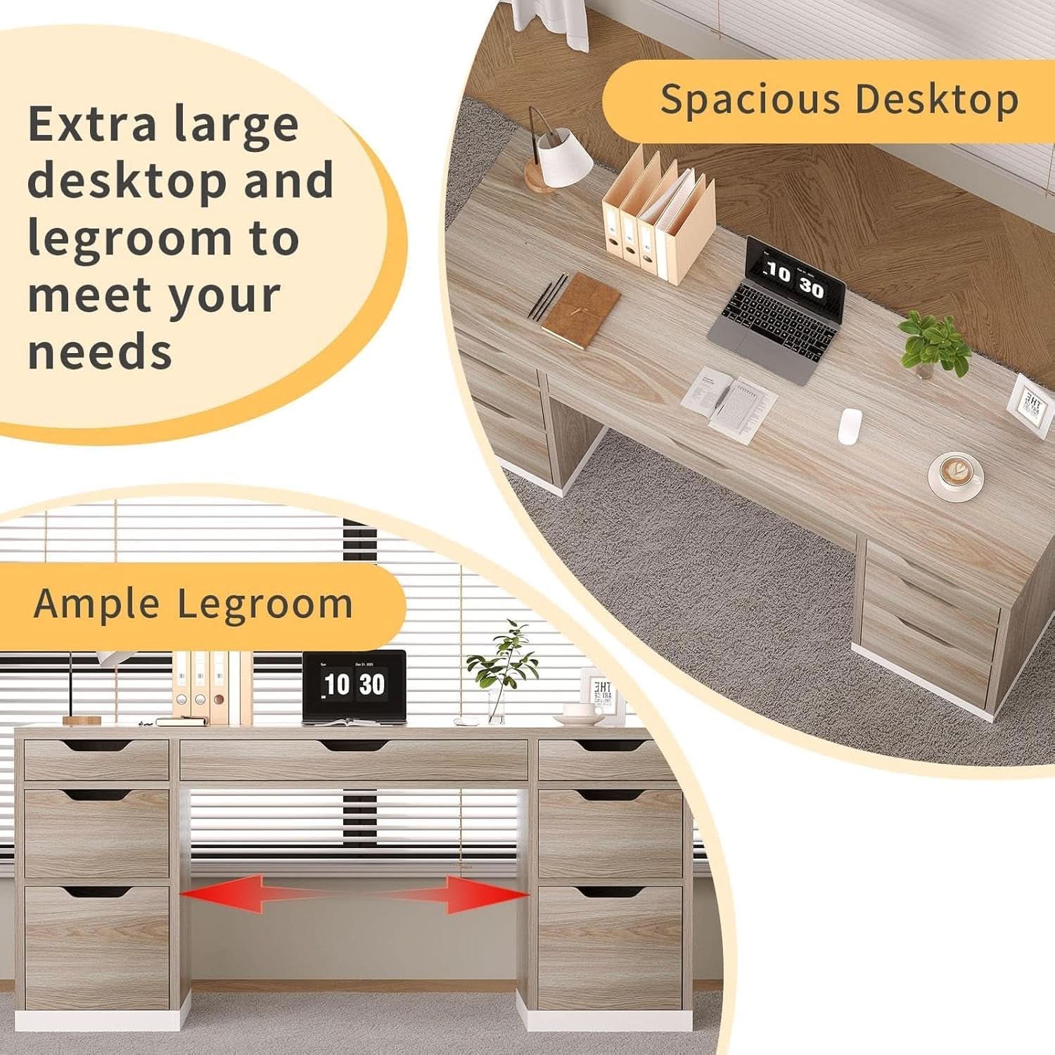 54 Inch Computer Desk With Storage Drawers White Walnut ShipItFurniture