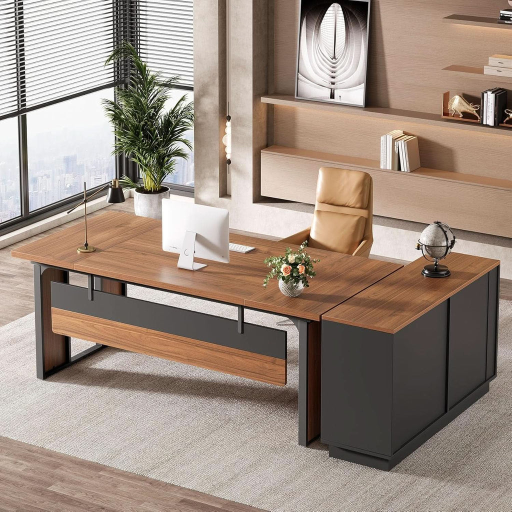 63 Inch L Shaped Executive Desk With Storage Shelves ShipItFurniture