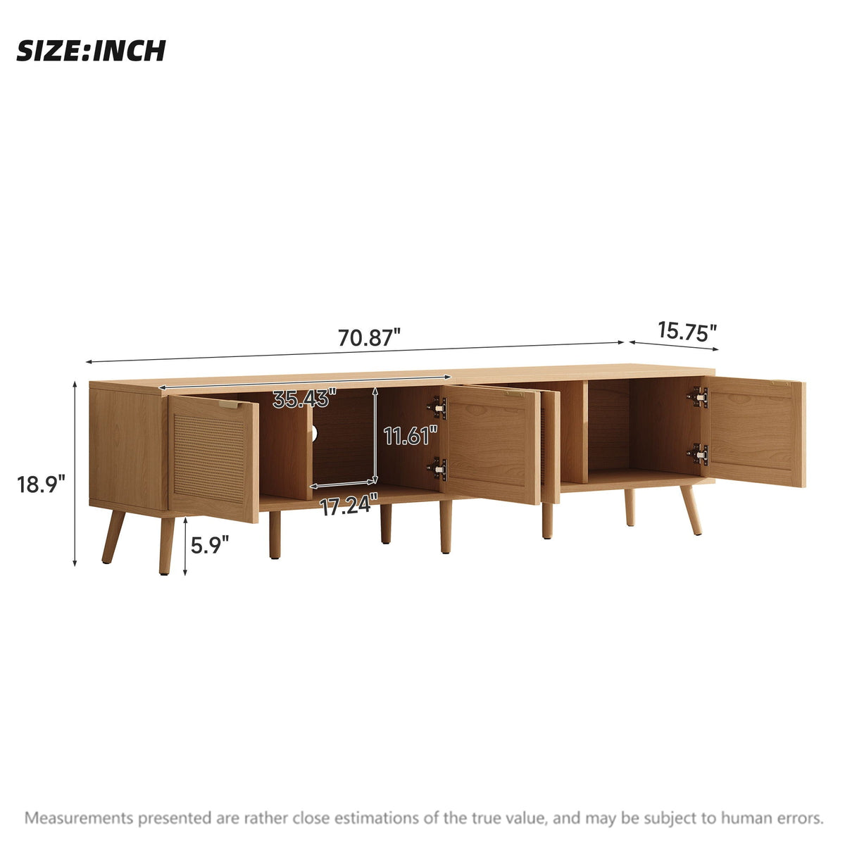 TV Stand With Storage & Cable Holes - Natural Wood Unique Piece Furniture