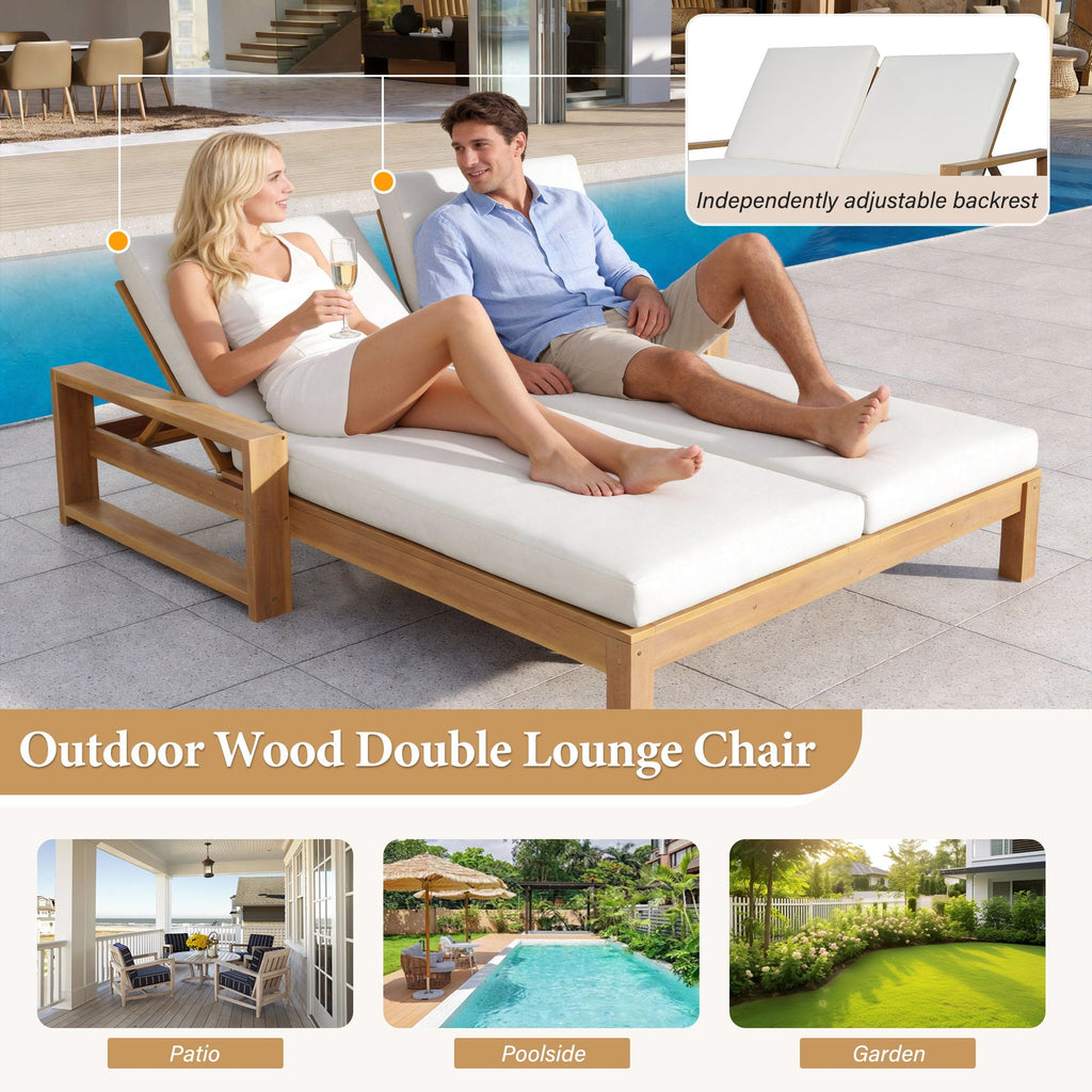 Outdoor Double Lounge Chair With 5 Position Adjustable Backrest Unique Piece Furniture