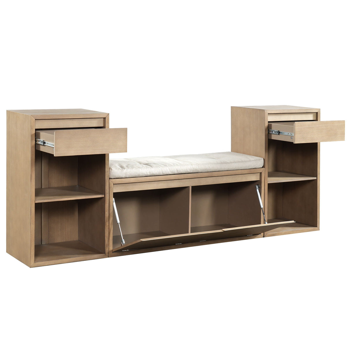 Entryway Storage Bench With Cushion, Drawers & Open Shelves Unique Piece Furniture
