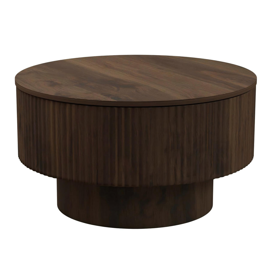 Modern Circular Coffee Table With Stripe Design And Storage Space Unique Piece Furniture
