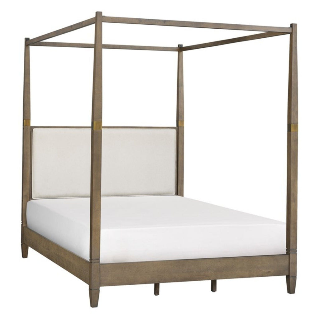 Queen Canopy Bed Frame With Upholstered Headboard - Brown Unique Piece Furniture