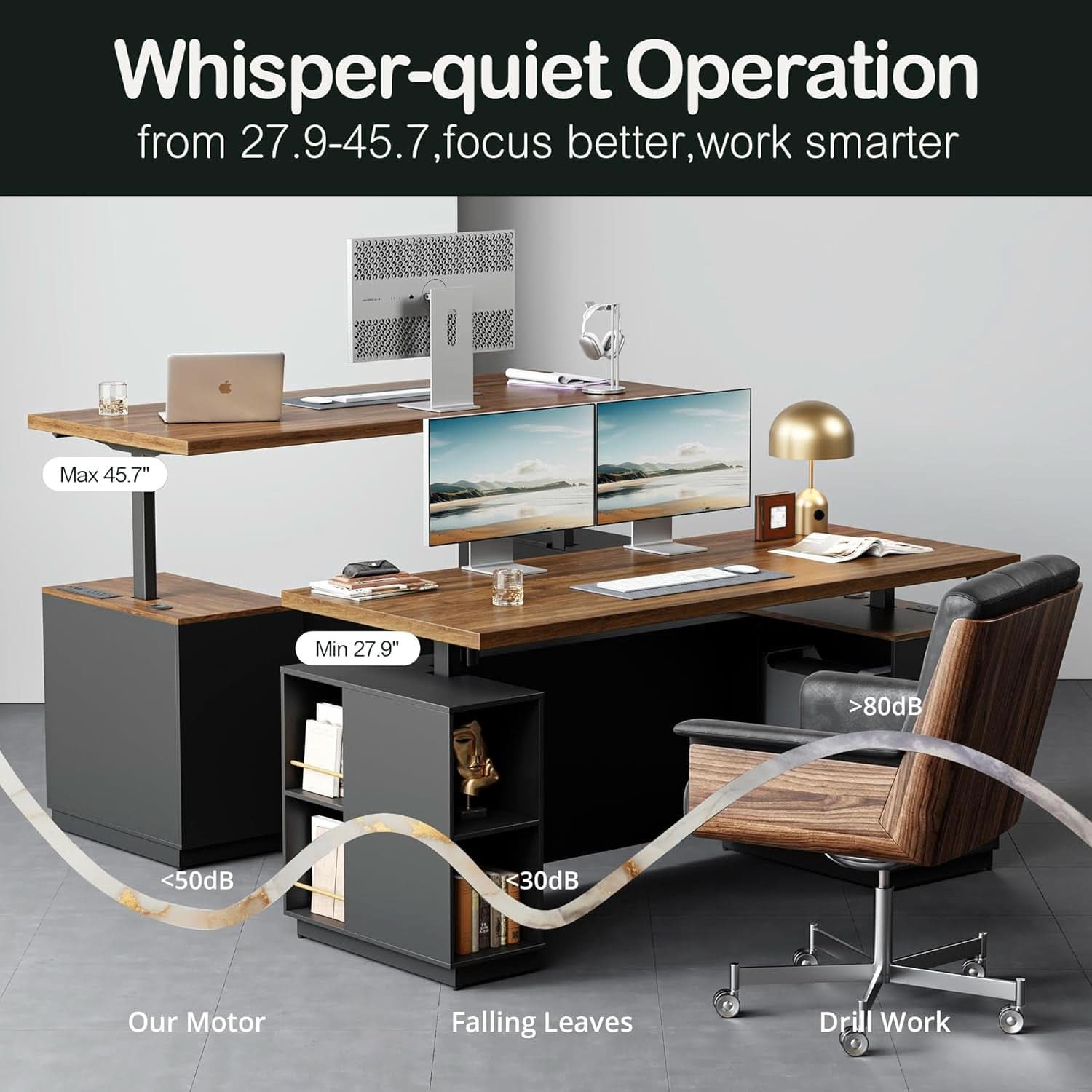 Walnut Seventy OneInch Height Adjustable Standing Desk Cabinets ShipItFurniture