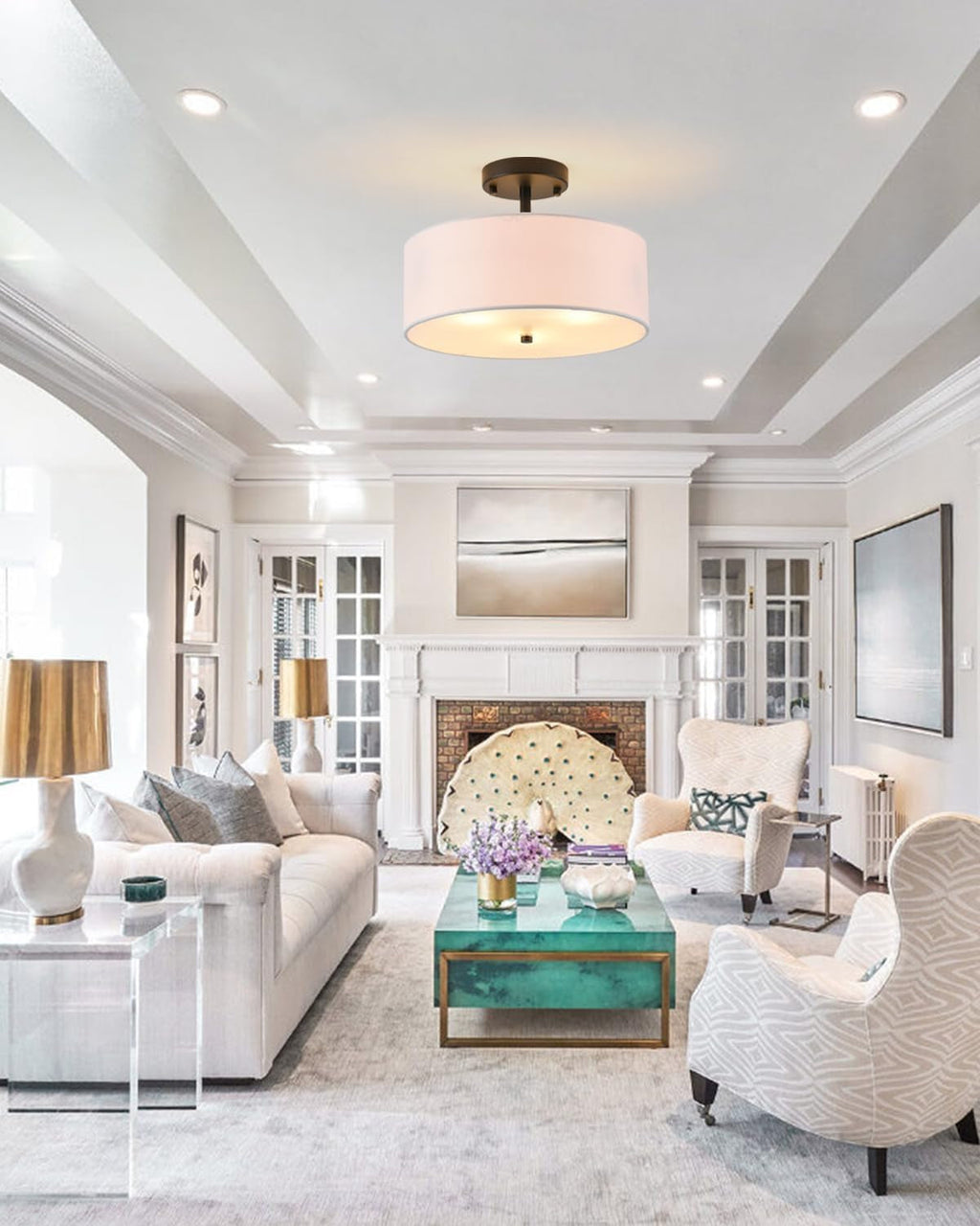 Semi Flush Mount Drum Ceiling Light Farmhouse Decor