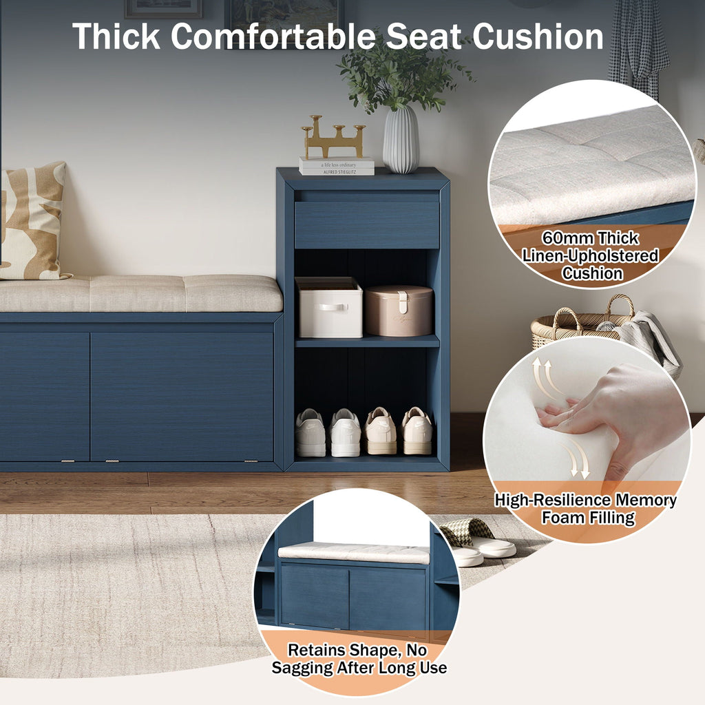 Entryway Storage Bench With Cushion, Drawers & Open Shelves Unique Piece Furniture
