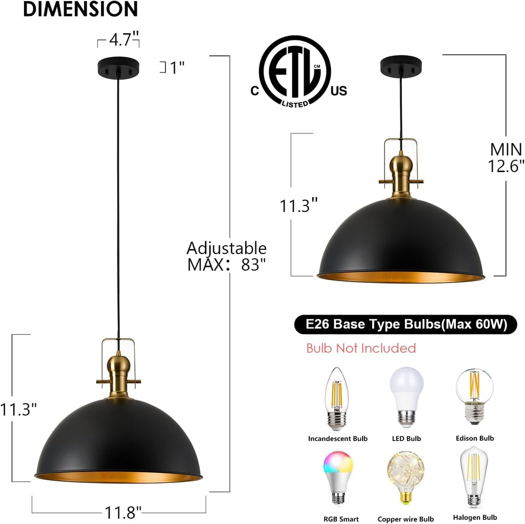 12 Inch Farmhouse Dome Pendant Lights Farmhouse Decor
