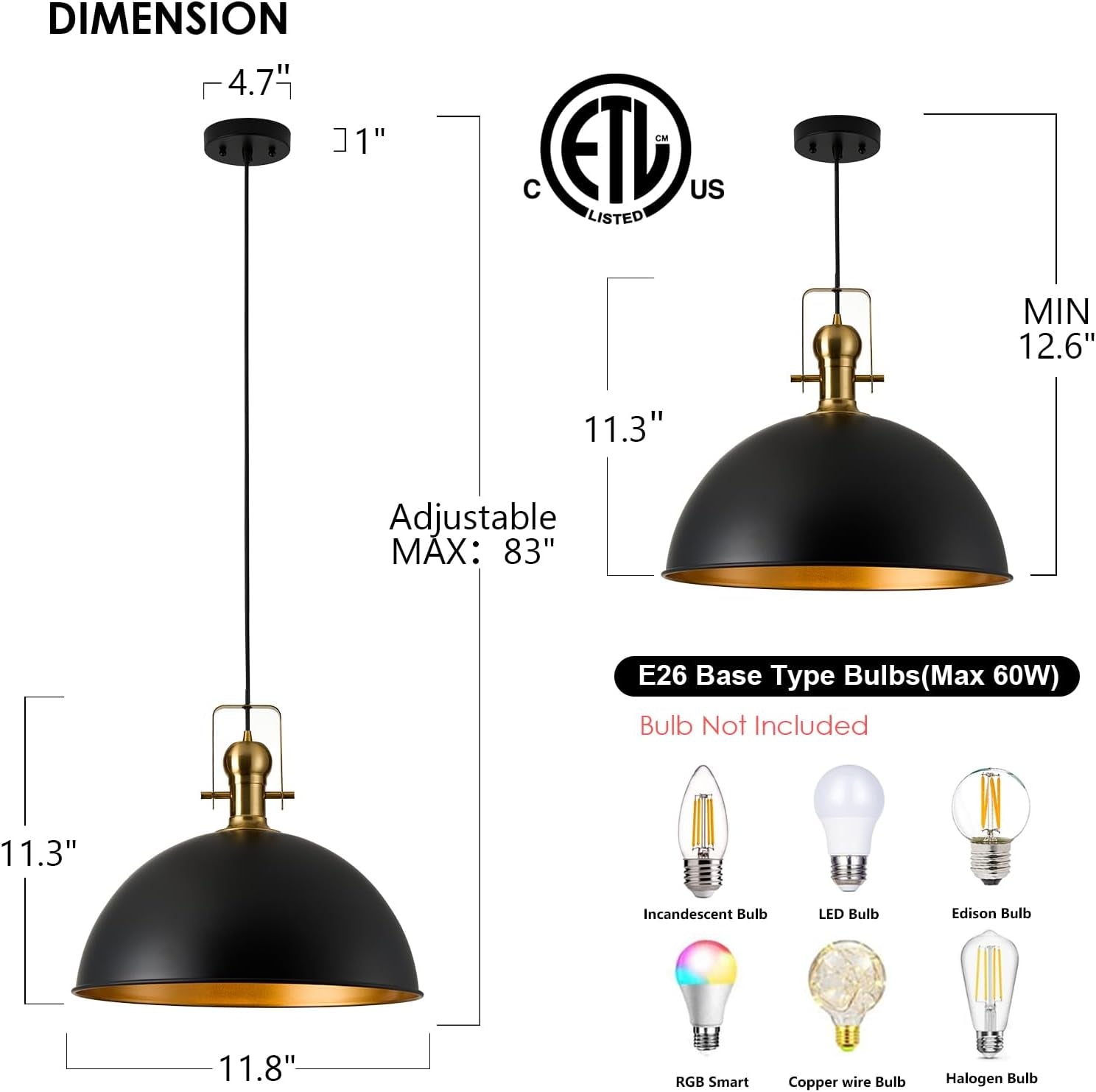 12 Inch Farmhouse Dome Pendant Lights Farmhouse Decor