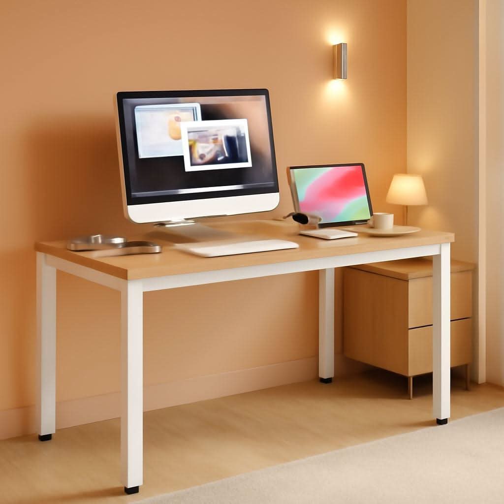 120cm Teak Wood White High Gloss Finish Desk Stability ShipItFurniture