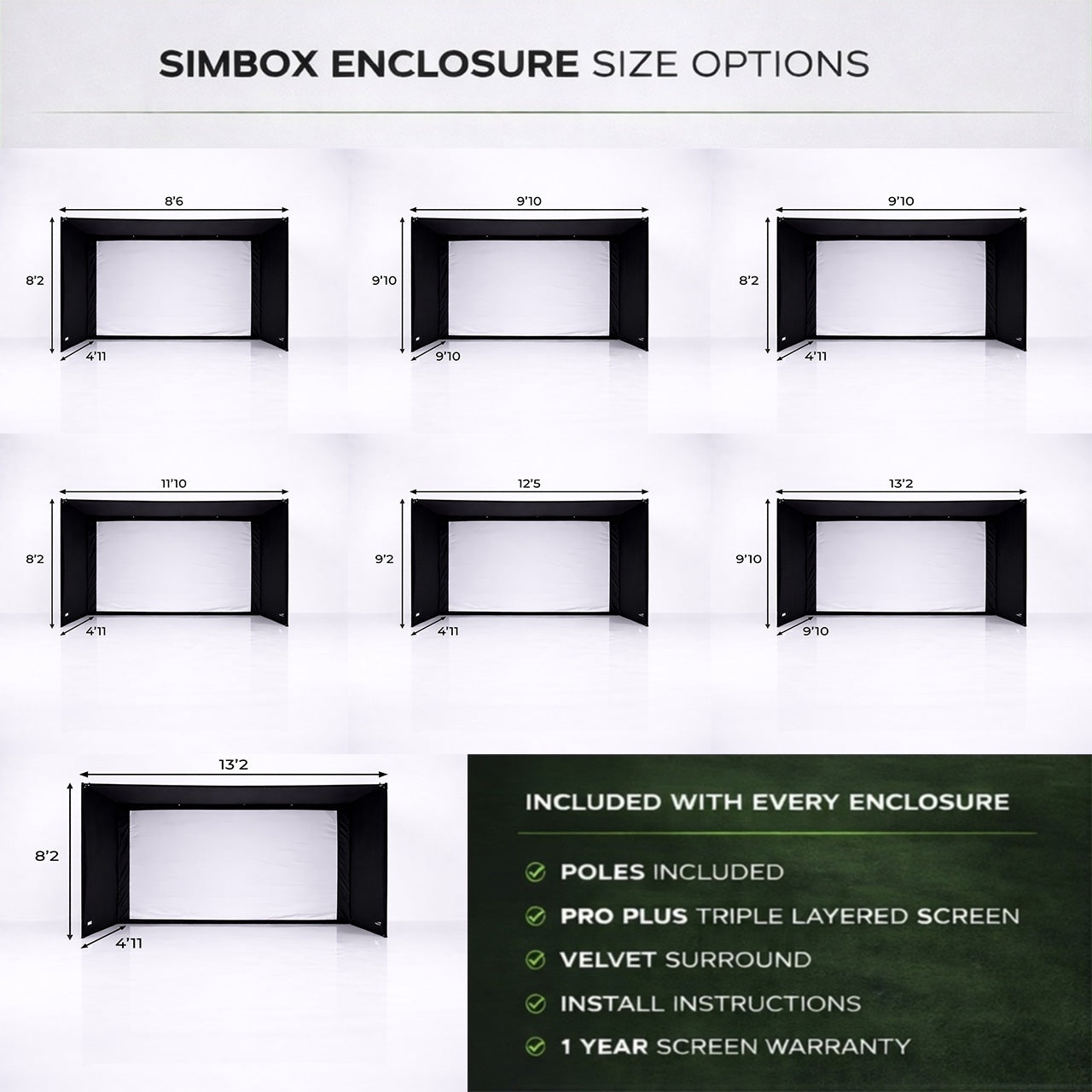 SimBox Golf Simulator Enclosure - 7 sizes, Pro + Impact Screen and Frame INCLUDES FREE SIDE BARRIERS GolfbaysUSA