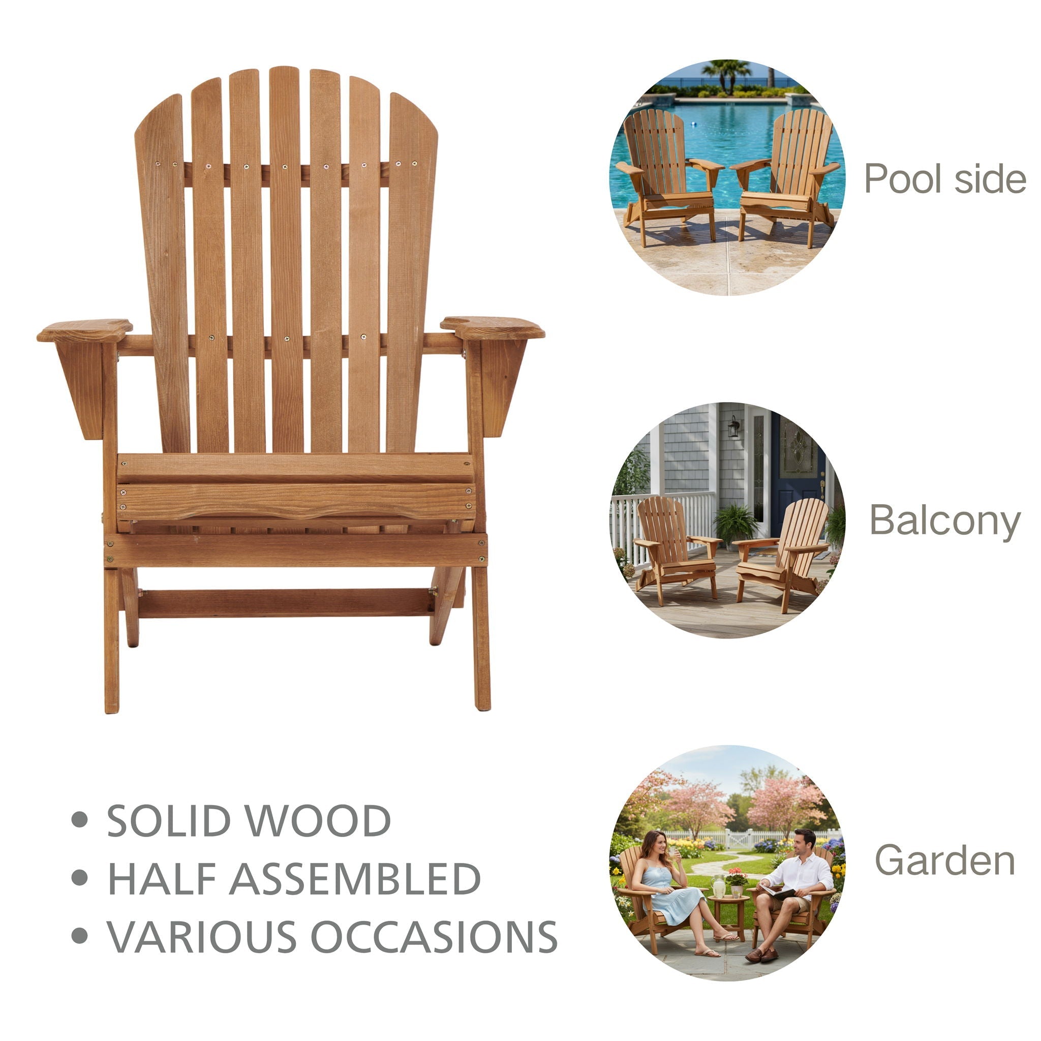 Oversize Outdoor Folding Adirondack Chair, Patio Chair For Garden Unique Piece Furniture