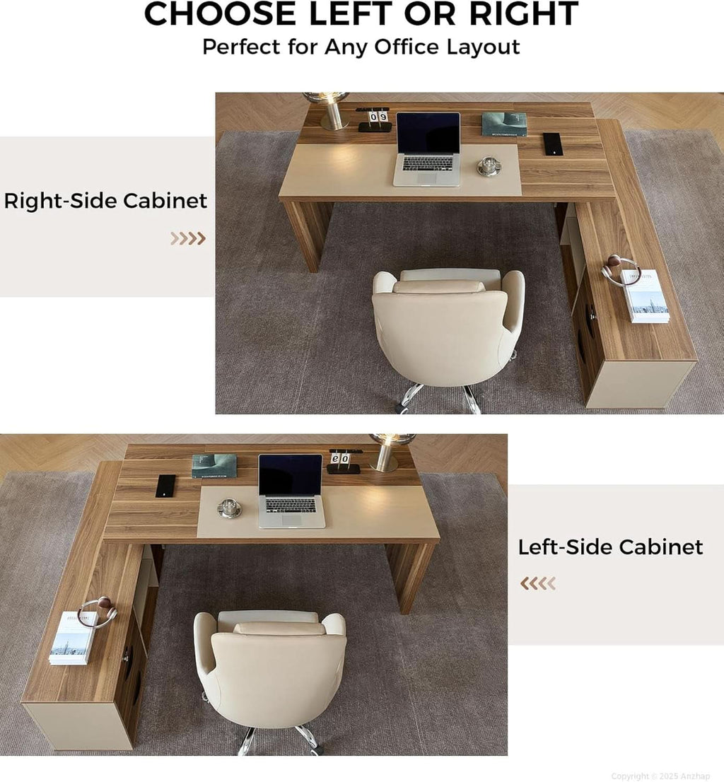 79 Inch L Shaped Desk Lockable Drawers Privacy Panel ShipItFurniture