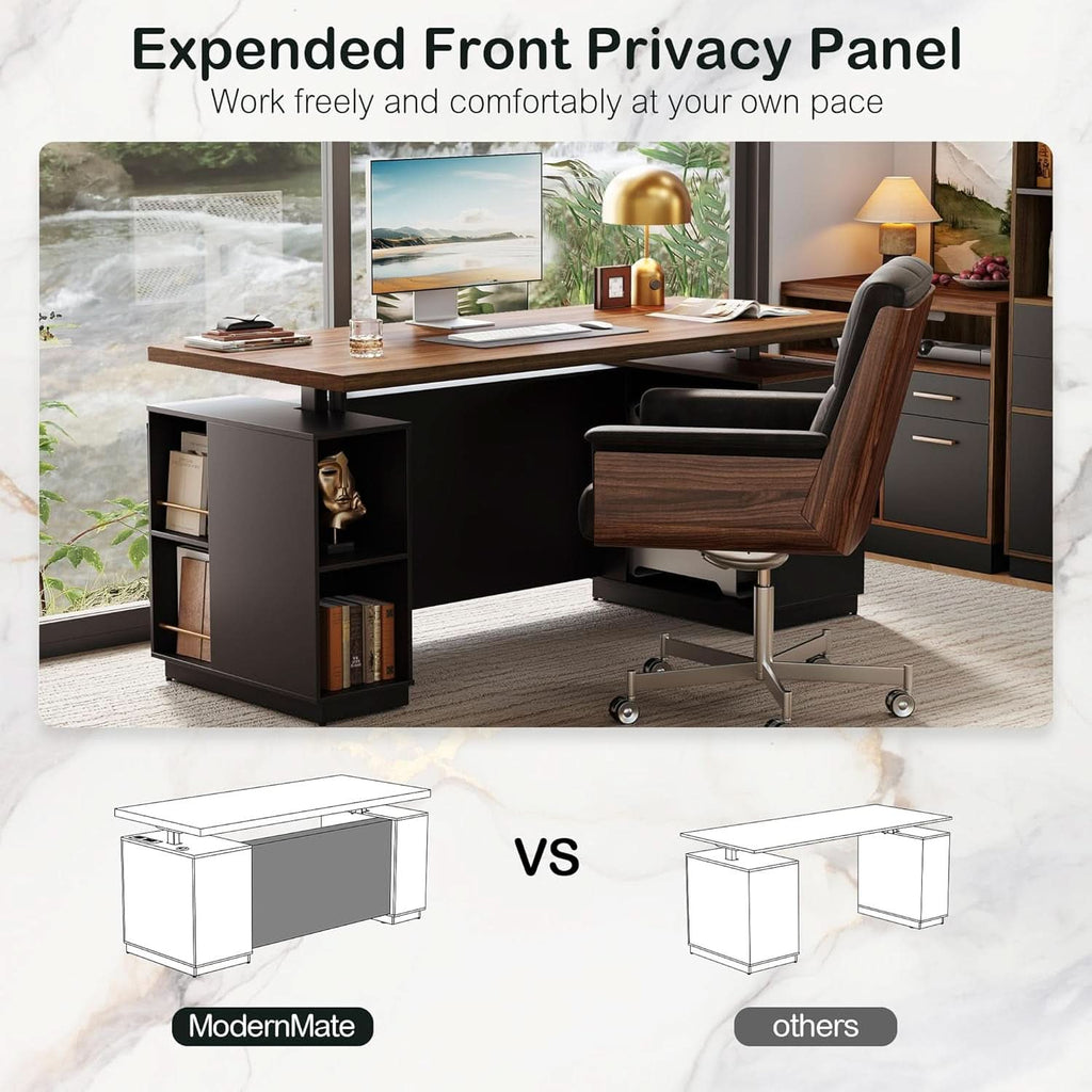 Walnut Seventy OneInch Height Adjustable Standing Desk Cabinets ShipItFurniture