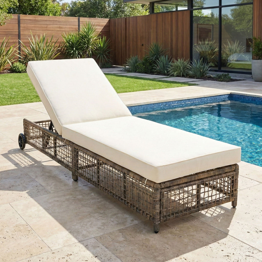 Outdoor Lounge Chair With 5 Position Backrest With Cushion And Wheels Unique Piece Furniture