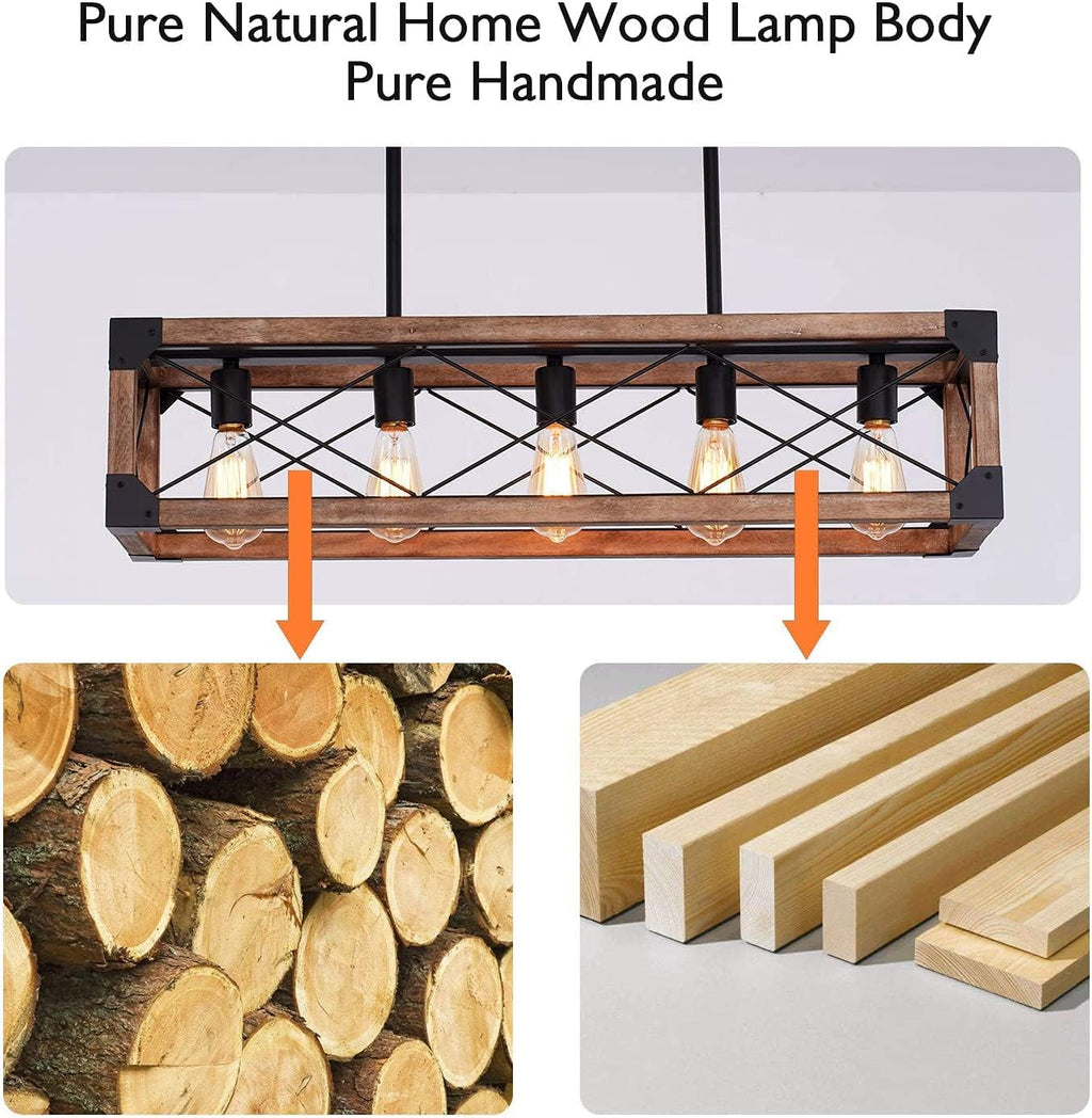 5 Lights Farmhouse Wood Linear Chandelier Farmhouse Decor