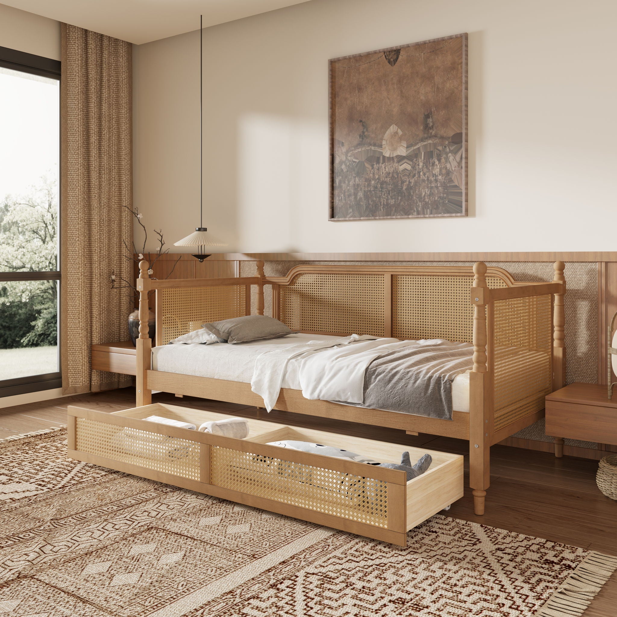 Traditional Style Rattan Daybed, No Box Spring Needed Unique Piece Furniture