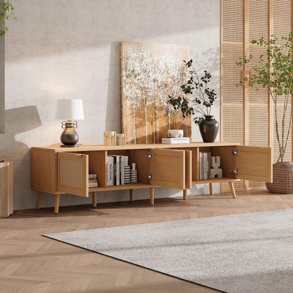 TV Stand With Storage & Cable Holes - Natural Wood Unique Piece Furniture