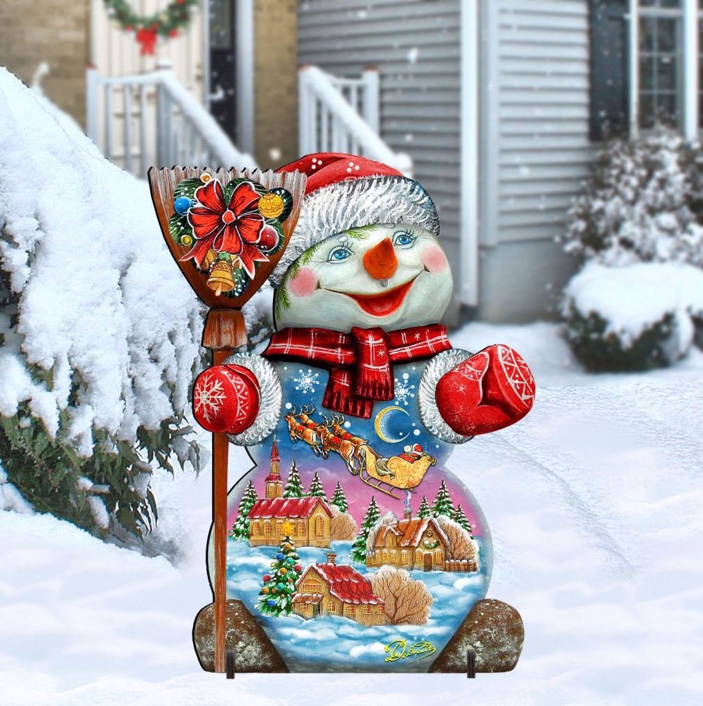 Santa In the Night Sky Snowman Christmas Outdoor Decor by G. DeBrekht - Christmas Santa Snowman Decor - 818158F G.DeBrekht