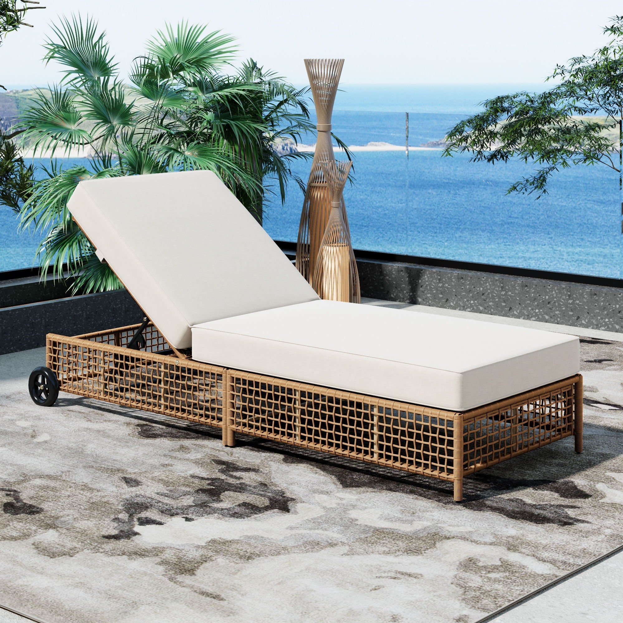 Outdoor Lounge Chair With 5 Position Backrest With Cushion And Wheels Unique Piece Furniture