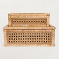 Woven Rattan & Wood Display Boxes with Glass Lid, Set of 2 White Cliff Studio