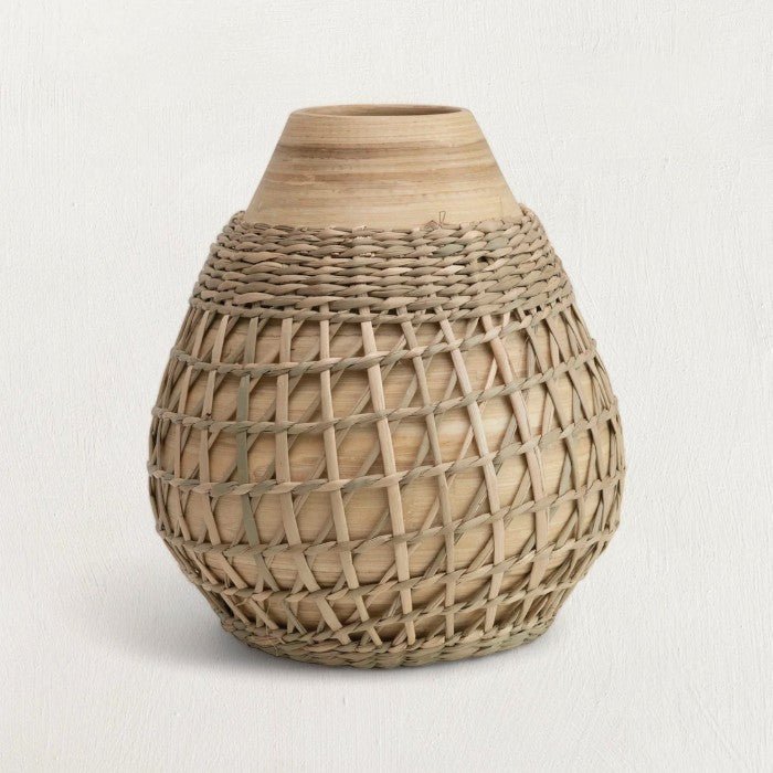Bamboo Vase with Seagrass Weave White Cliff Studio