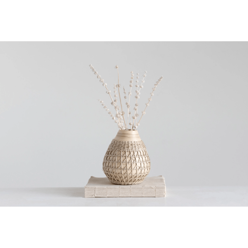 Bamboo Vase with Seagrass Weave White Cliff Studio