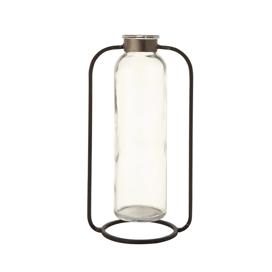 Glass Bud Vase in Metal Stand White Cliff Studio