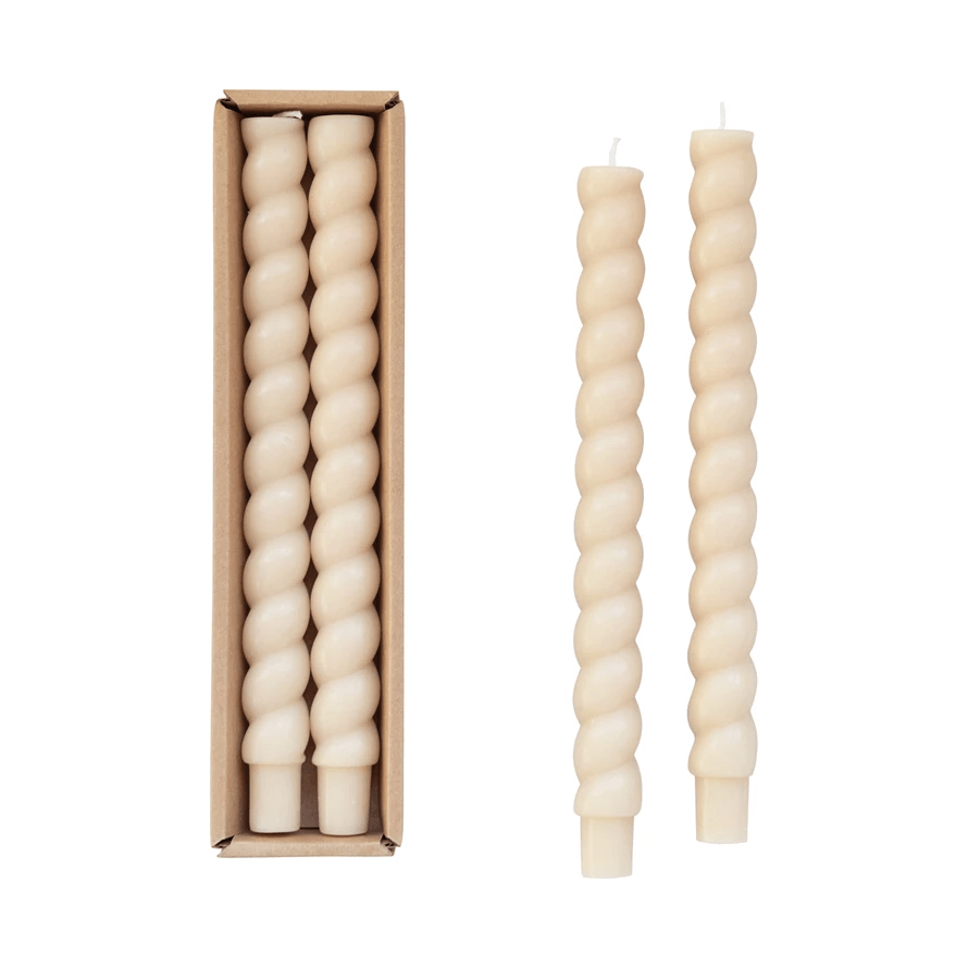 Unscented Tapered Twist Candles, Set of 2 (3 Color Options) White Cliff Studio