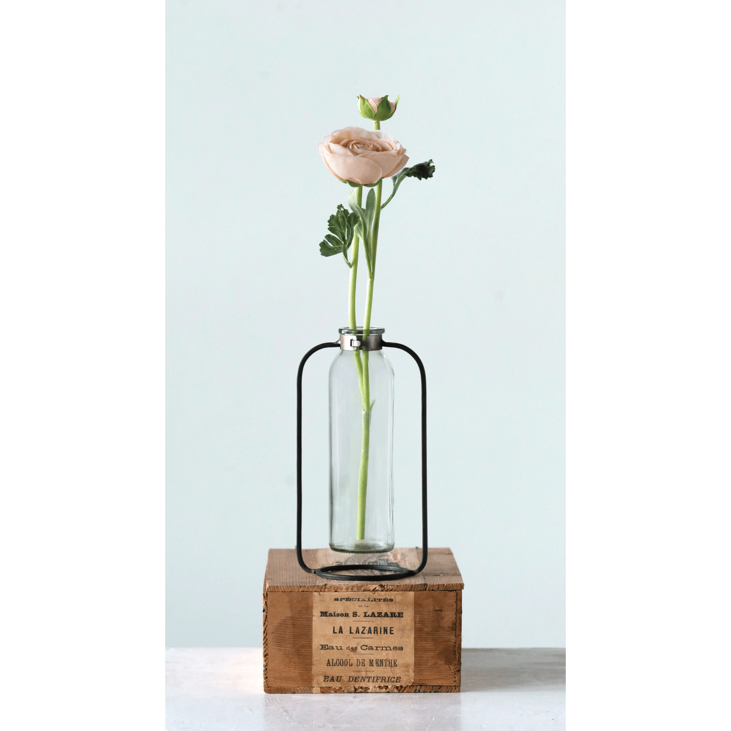 Glass Bud Vase in Metal Stand White Cliff Studio