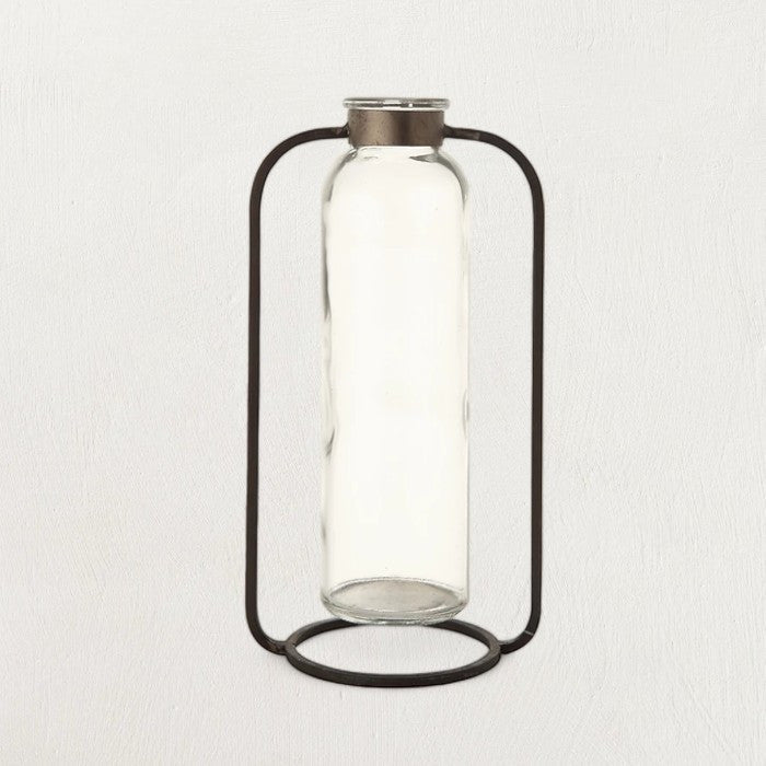 Glass Bud Vase in Metal Stand White Cliff Studio