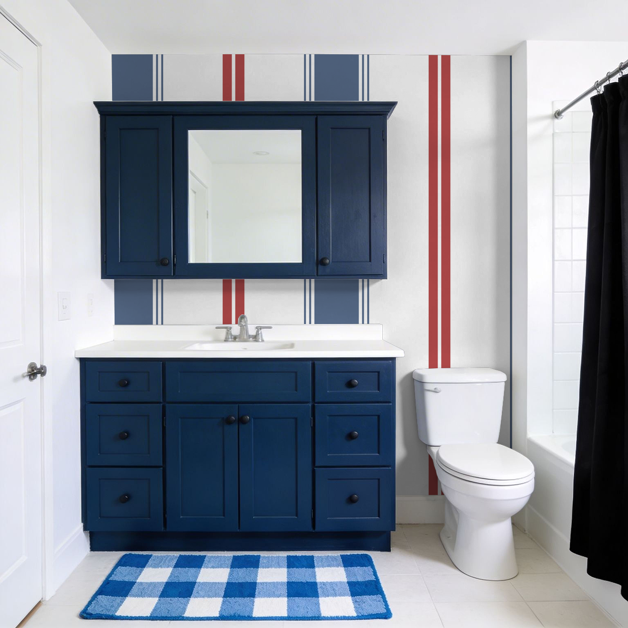 Fletcher Stripe (Blue and Red) Wallpaper WALL BLUSH