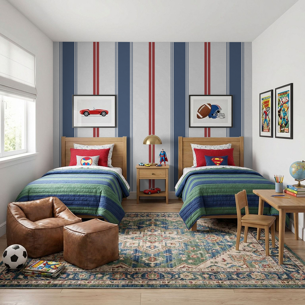 Fletcher Stripe (Blue and Red) Wallpaper WALL BLUSH