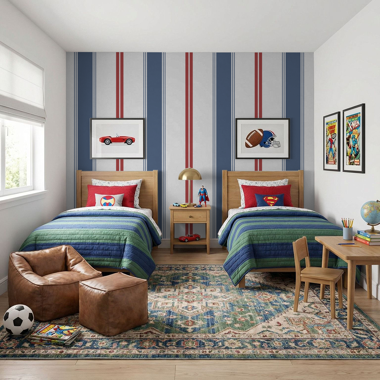 Fletcher Stripe (Blue and Red) Wallpaper WALL BLUSH
