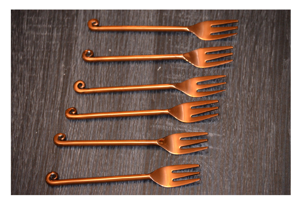 Vibhsa Copper Finish Appetizer Forks Set of 6 Vibhsa