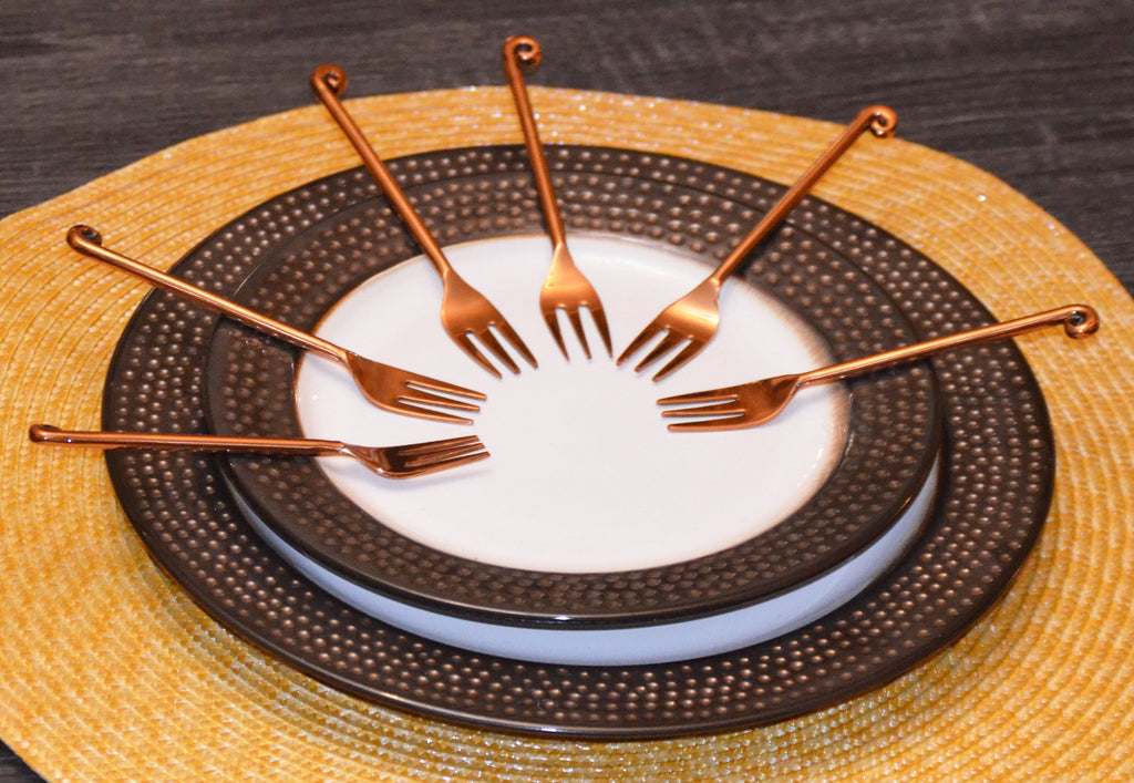 Vibhsa Copper Finish Appetizer Forks Set of 6 Vibhsa