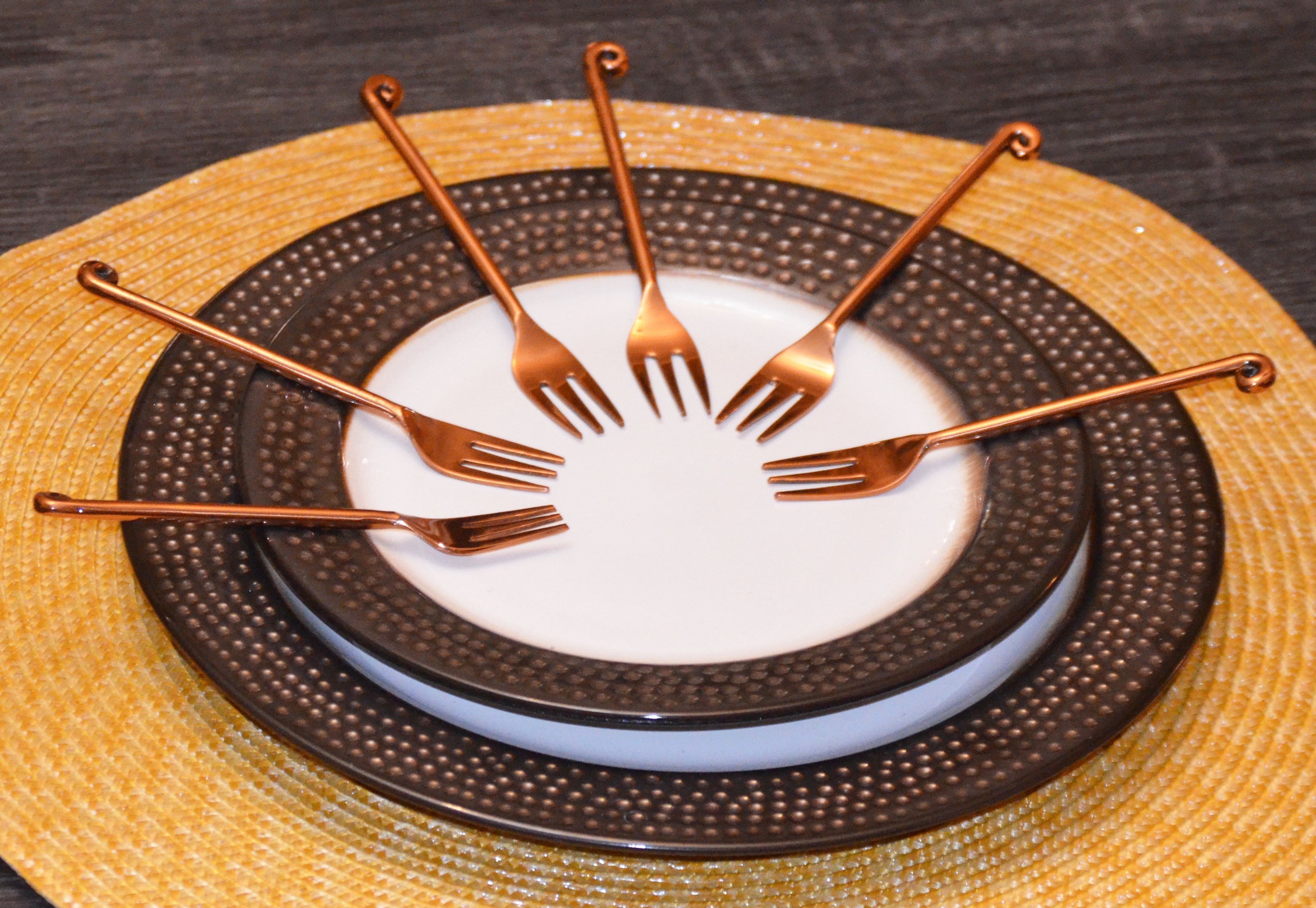 Vibhsa Copper Finish Appetizer Forks Set of 6 Vibhsa