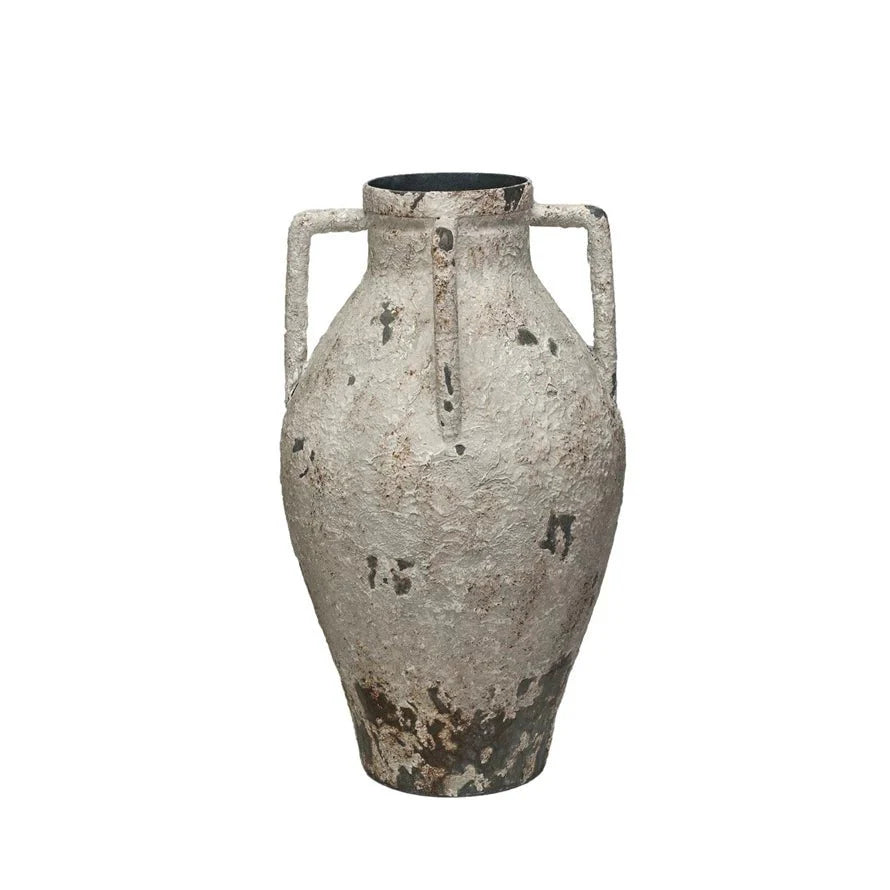 Found Metal Urn with Handles – Vintage-Inspired White Cliff Studio